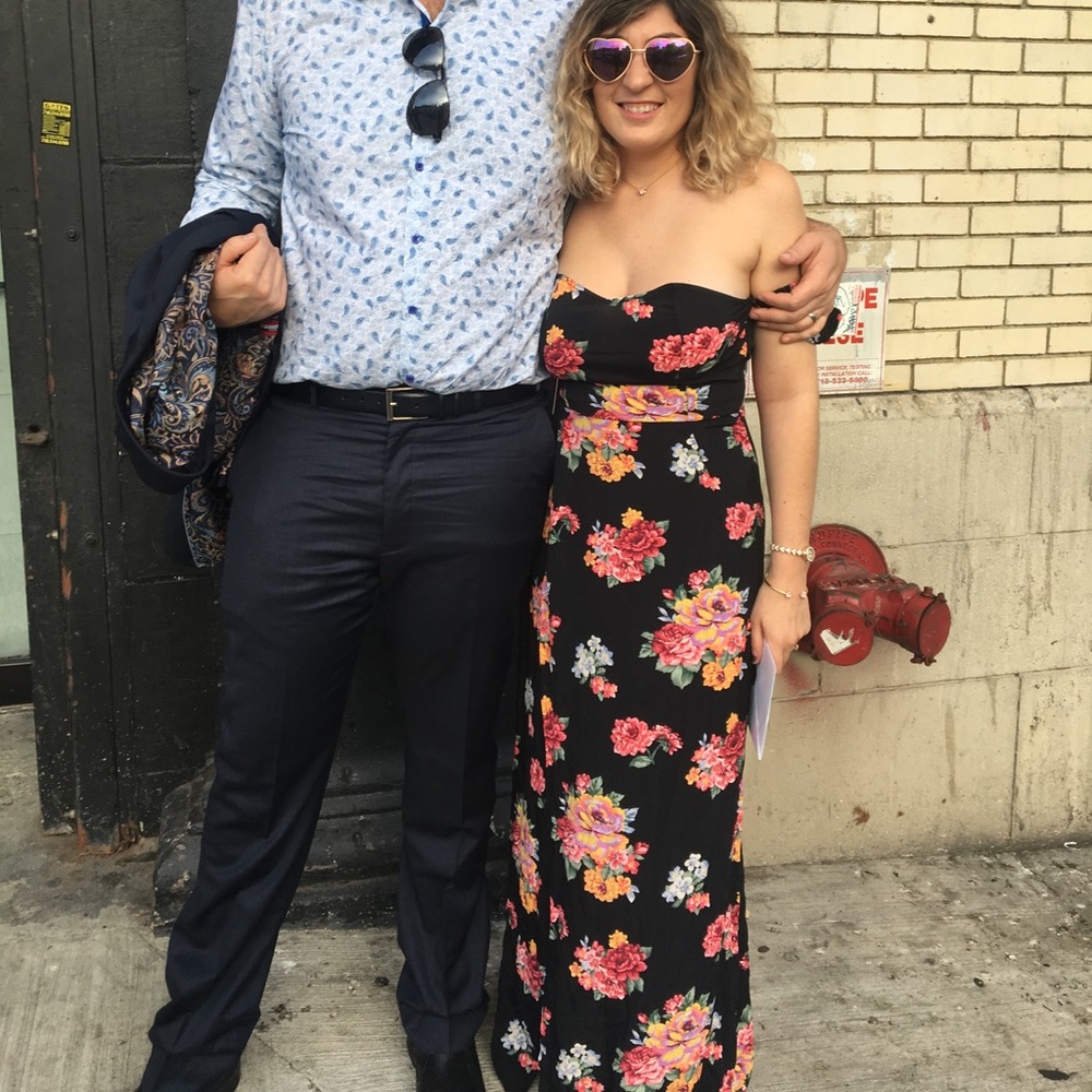 Floral off the shoulder maxi dress with high slit